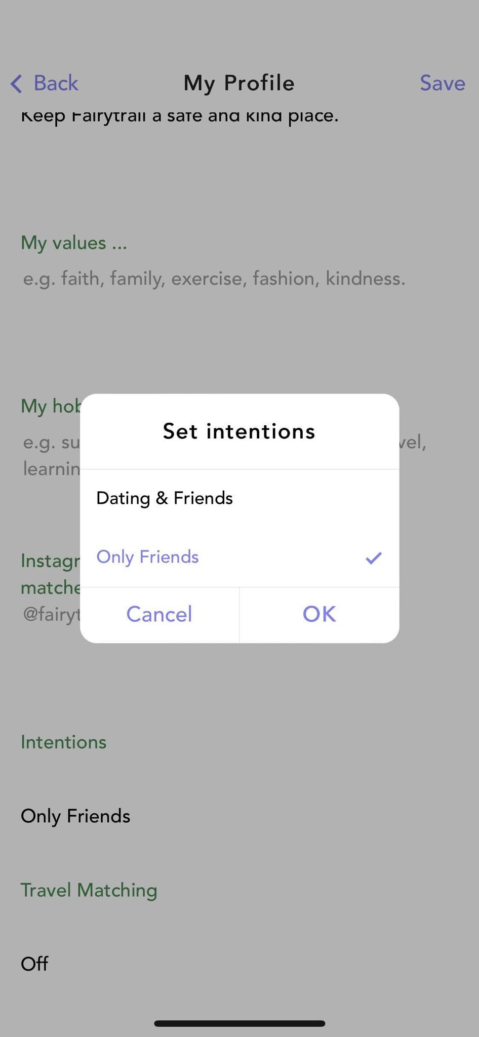 Only Friends Settings